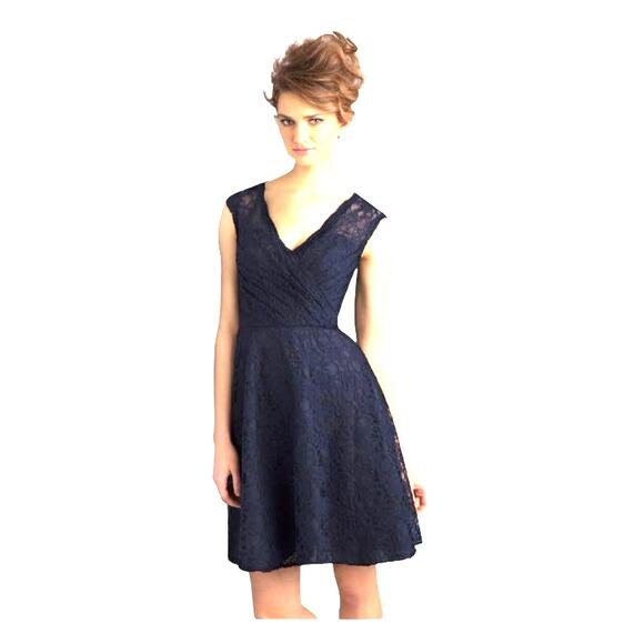 Mori Lee Lacy Sleeveless Faux Wrap Dress - Picture 1 of 8